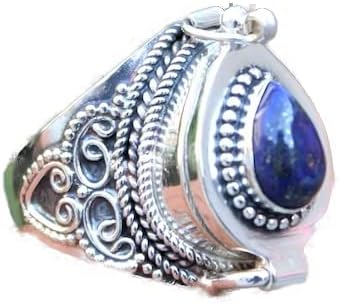 Lapis Lazuli Ring, Poison Box Ring, September Birthstone Ring, Teardrop Stone Ring, Blue Lapis ~ Gemstone Ring, Locket Ring, Openable Ring, Designer Poison Pill Box, Lapis Lazuli Jewelry