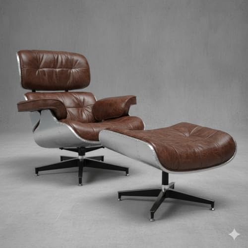 Phoenixarts Vintage Echtleder Sessel Ledersessel Industrie Design Retro Clubsessel Lounge Ottomane