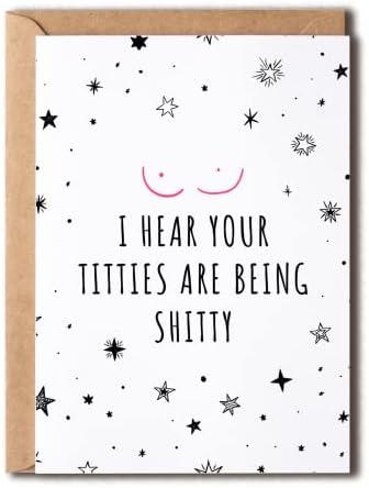 KrysDesigns Titties Are Being Shitty Card Breast Cancer Card - Breast Cancer Gift - I Hear Your Titties Are Being Shitty - Funny Breast Cancer Card For Friend, 5 x 7 inches