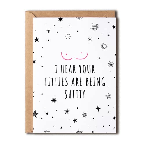 Krysdesigns Titties Are Being Shitty Card Breast Cancer Card - Breast Cancer Gift - I Hear Your Titties Are Being Shitty - Funny Breast Cancer Card For Friend, 5 X 7 Inches #TOP26