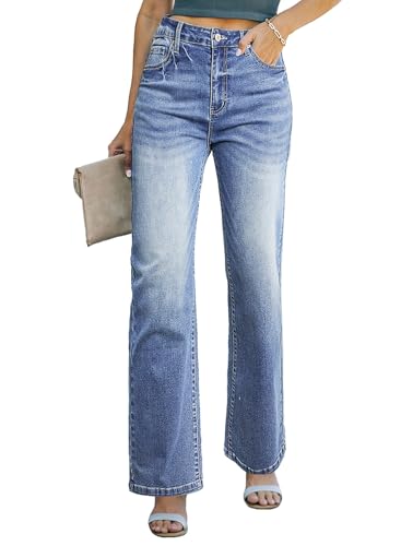 Sidefeel Women's Wide Leg Jeans Casual High Waisted Straight Zimbaplatinum ...