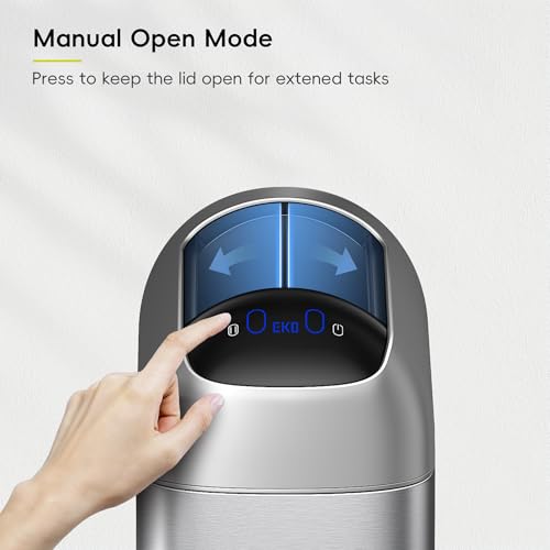 Image of EKO Astro Slim Sensor Trash Can, 10L / 2.6 Gallon Touchless Garbage Bin with Soft-Close Retractable Wing Lid, Motion Sensor Stainless Steel Trash Can for Bathroom, Kitchen and Office, Waterproof