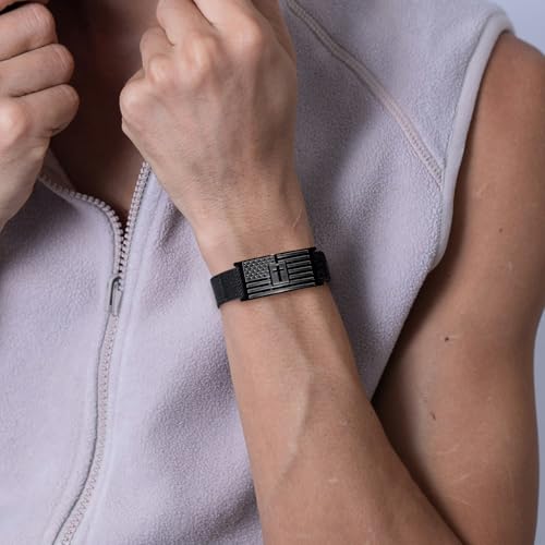 Christian Cross Bracelet for Men American Flag Engarved Bible Verse Inspirational Black Elastic Strap Adjustable Bracelets Jesus Christian Birthday Graduation Gifts for Him3