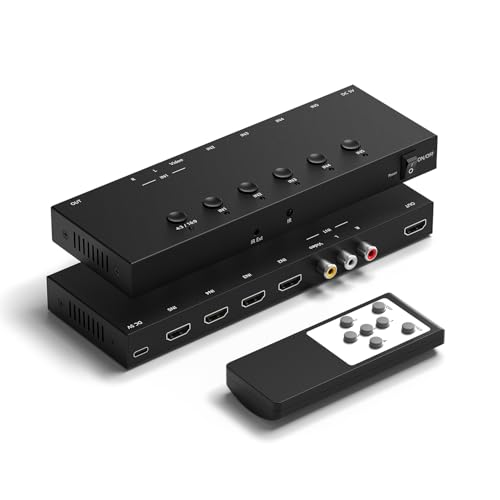 Conmutador HDMI/AV 5 en 1, convertidor 4K-HD MI+1AV a HDMI compatible con HDR y HDCP 2.2 y Full 3D con control remoto IR compatible con Sega/Xbox/PS1/PS2/Nintendo Switch, Xbox, PS5/PS4, Roku, Apple TV