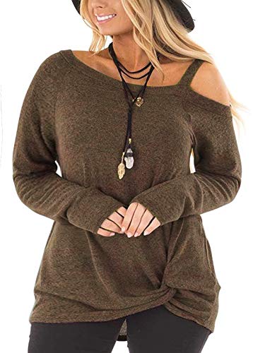 SWQZVT Women's Plus Size Tops Cold Shoulder Shirts Long Sleeve Front Twist Knot Tunic Top Coffee 26W SWQZVT Women's Plus Size Tops Cold Shoulder Shirts Long Sleeve Front Twist Knot Tunic Top Coffee 26W