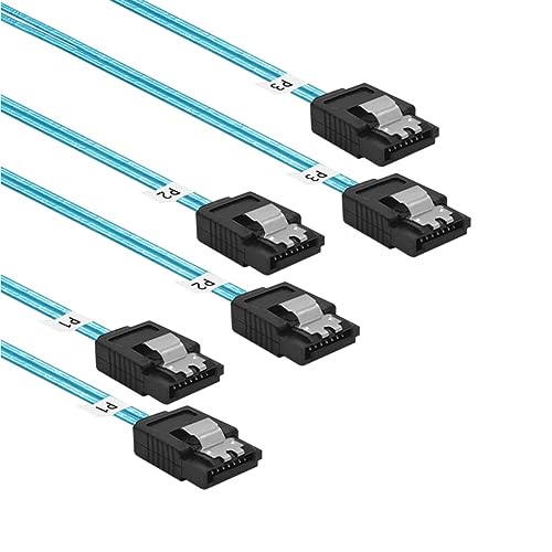 SATA-III Cable:24 Inches,3 Pack Flexible Thin SATA Cable 2Ft Straight 6Gbps Data with Locking Latch for SSD, HDD, Hard Drives, Blue (0.6M)