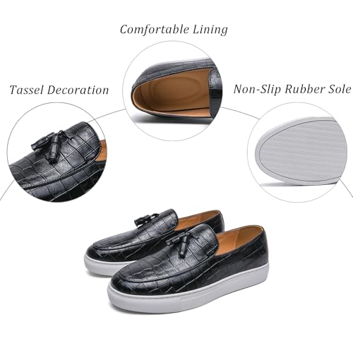 Men's Pattern Leather Platform Slip On Tassel Loafers Comfortable Round Toe Low Top Non-Slip Casual Dress Shoes Flat Penny Loafer for Dating Business Party3