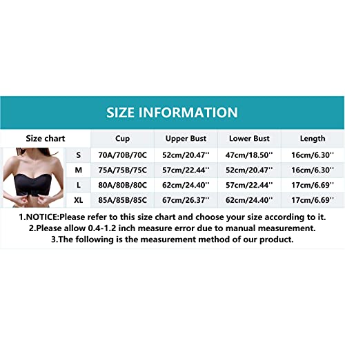 Women Lingerie Strapless Front Buckle Lift Bra Wire Free Slip Invisible Push Up Bandeau Bra Boobs Tape (Black, L) #TOP2