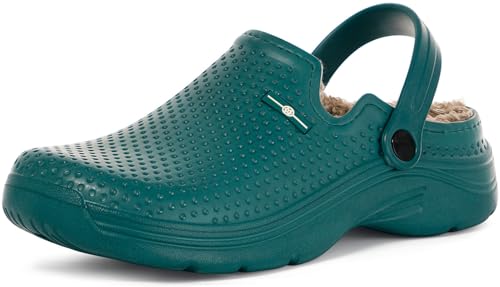 Image of Waterproof Women Men Fur Lined Clogs Winter Warm Garden Shoes House Home Slippers Indoor Outdoor Mules(Green, 8.5women/7.5men, 40 EU)