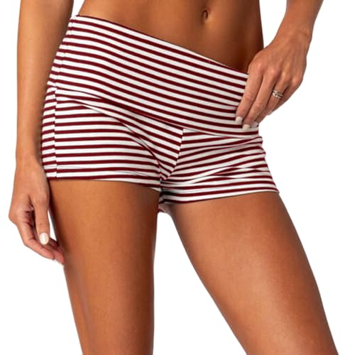 Image of Women Low Waist Lounge Shorts Fold Over Skinny Pajamas Shorts Summer Casual Pj Bottom Sleep Shorts