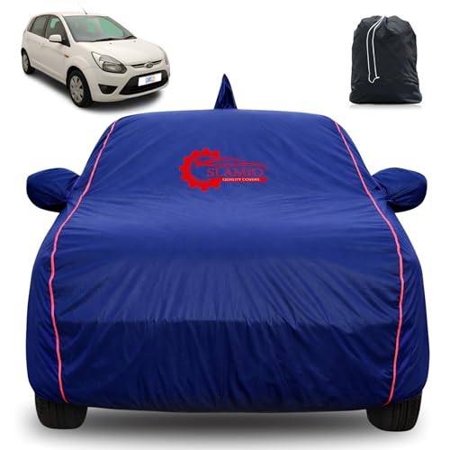 Image of 100% Waterproof Car Cover for Ford Figo 2010-2014 | All-Weather, Dustproof & UV Protection | Heavy-Duty 3-Layer Fabric | Custom Fit with Mirror & Antenna Pocket | Navy Blue