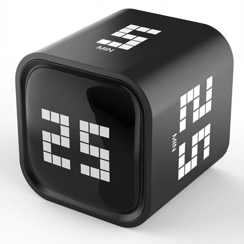 Image of Rotating Focus Timer, 5 /25 /10 /50-Minute Pomodoro Timer, Desk Flip Countdown with Vibration & Volume Control, ADHD-Friendly Tool for Office, Study, and Kitchen (Black)