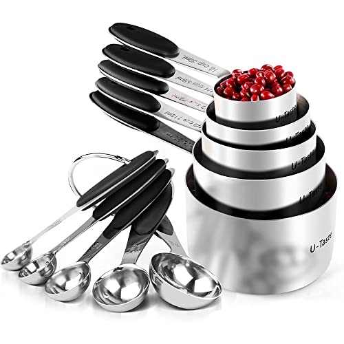 Reviews de Juegos de cucharas medidoras de esta semana. 47 U Chef Set de tazas y cucharas medidoras de acero inoxidable con colores, Herramientas de Medición para Cocinar y Hornear (10 piezas) (Negro)