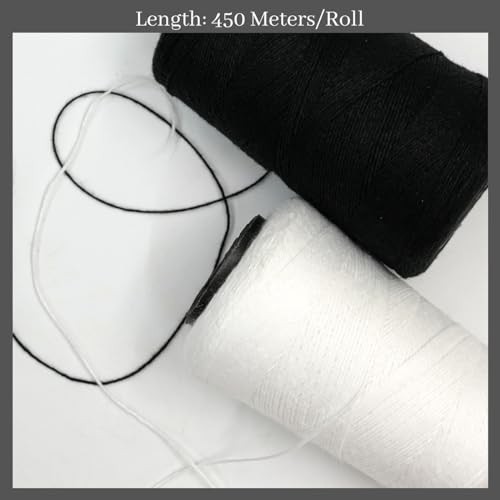 Image of EmbroideryMaterial Black & White Polyester and Cotton Embroidery Thread, Sewing Threads, Thread for Craft, Stitching Thread, Threads for Sewing Machine (2 Rolls, 450 Meters, 1 MM Thick)