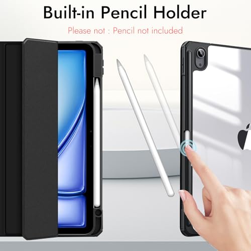 Image of Robustrion Cover for iPad Air 13 inch M4 /M3 /M2 (2026 /2025 /2024) Cover Case with [Pencil Holder] [Transparent Back] Hybrid Case Cover for iPad Air 13 inch [Auto Sleep Wake Support] - Black