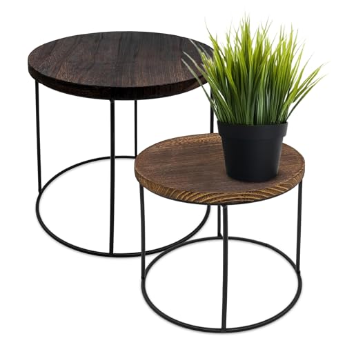 Spetebo Holz Blumenhocker rund - 2er Set - Pflanzenhocker Hocker...