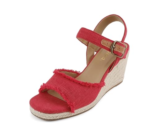 Soda Arnold ~ Women Square Toe Frayed Linen Espadrille Wedge Sandal2