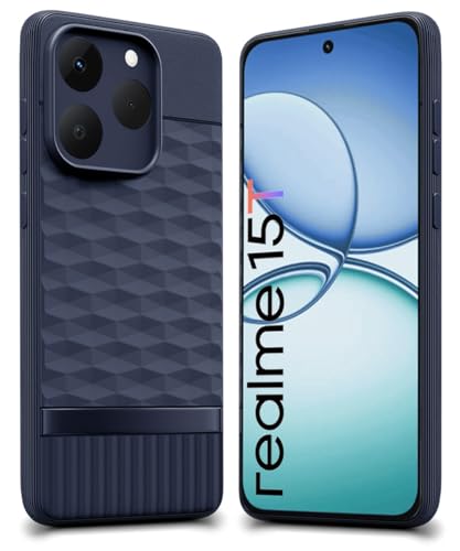 Image of WOW IMAGINE Back Cover for Realme 15T 5G | Realme Narzo 90 5G with Hexa Cube Design | Ultra Soft Rubberised Case | Inner Velvet Fabric | Matte Silicone Flexible Mobile Case | Camera Protection - Blue