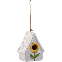 Napco Ceramic Hanging Birdhouse with Yellow Sunflower Design 6.75 Inch Decorative Garden Bird House for Small Birds with Rope Hanger Whimsical Cottage Outdoor Decor for Porch, Patio, or Yard
