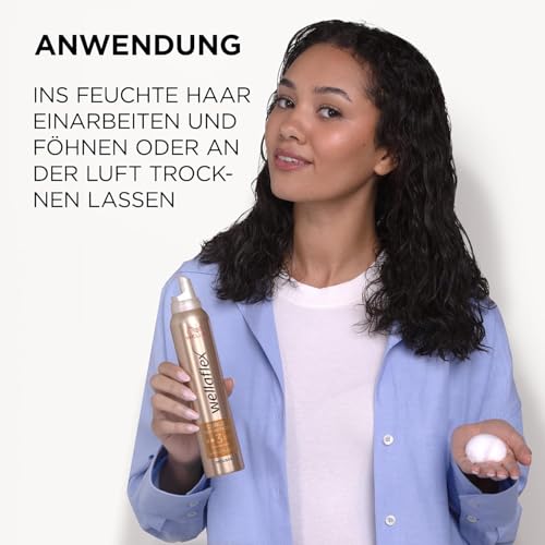 Wellaflex Locken & Wellen Schaumfestiger für Frauen | Bis zu 24 Std. starker Halt | Für schwungvolle Locken | Sanft zur Kopfhaut, dermatologisch getestet | Frei von Silikonen | Haltegrad 3 | 200ml
