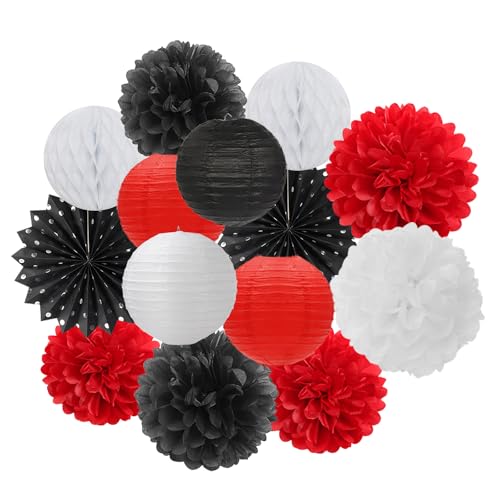 Farolillos para decoración de fiesta, color rojo, negro y blanco, 14 unidades