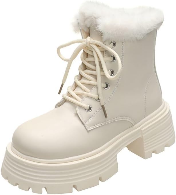 Women's high-heeled snow boots for winter 2026, thick-heeled platform British Martin boots, fleece-lined cotton warm non-slip boots