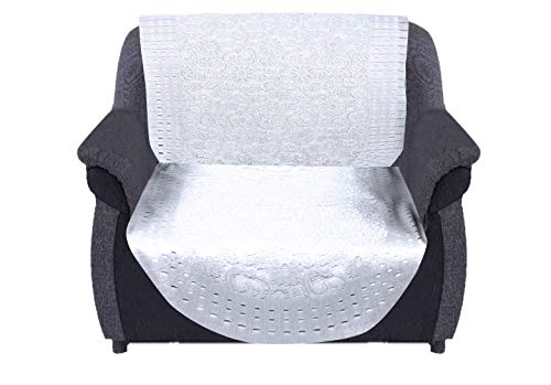 Image of Kuber Industries Flower Design Shining Cotton 6 Pieces 5 Seater Sofa Cover Set (White) CTKTC34054