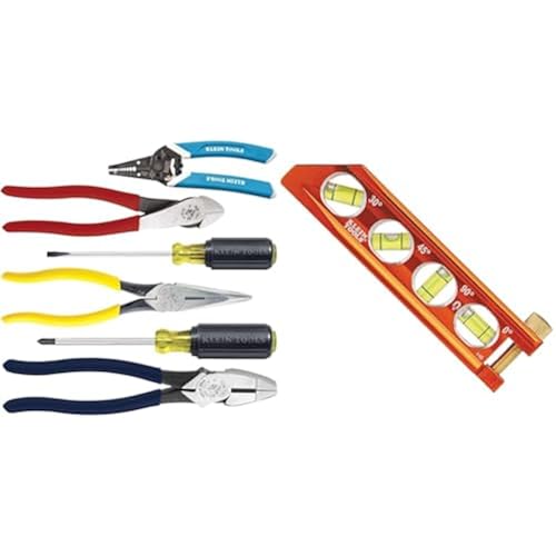 Klein Tools 80080 6-Piece Hand Tool Kit, 935AB4V 6-Inch Magnetic Torpedo and Conduit Level with 0/30/45/90 Degree Vials, Orange