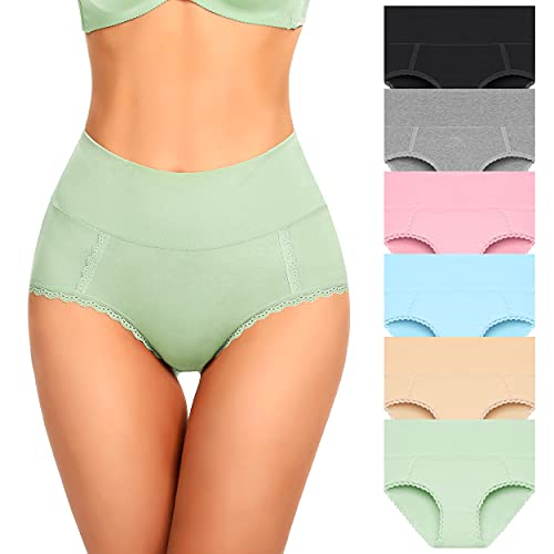 MISSWHO 6-Pack Women's Cotton Underwear, S-4XL High Waisted Full Coverage Comfortable Brief Ladies Underpants Assorted Size