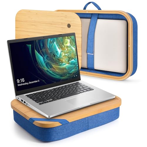 Mayjoy Bamboo Laptop Lap Desk with Storage, Removable Cover, Blue