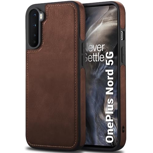 Image of TheGiftKart Genuine Leather Finish Back Cover Case for OnePlus Nord 2020 | Shockproof Design | Raised Edges for Camera & Screen Protection | Stunning Minimalist Cover for OnePlus Nord (2020) (Brown)