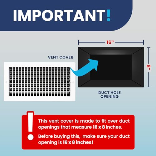16" x 8" (Duct Opening) Register Vent Cover – Adjustable Single Deflection Aluminum HVAC Grille for Heater, Decorative Ceiling Wall Air Supply Multi-Shutter Damper – Durable & Rustproof ACLAMINAIRE