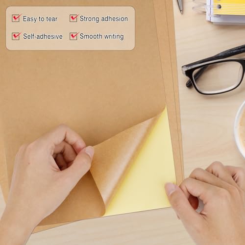 CAUTIOUS 60 Stück Kraftpapier Druckerpapier Selbstklebend A4(297x210mm) Bastelpapier Kopierpapier Pappe Bastelkarton Etikettenpapier Aufkleber Papier Craft Sticker Papier zum Bedrucken