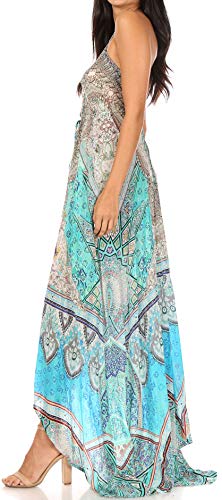 Image of Sakkas Lizi Womens Maxi High-Low Halter Handkerchief Long Dress Beach Party