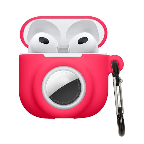 kwmobile Custodia 2 in 1 compatibile con Apple Airpods 4 e AirTag - Cover Cuffie Bluetooth - Protezione in Silicone con Moschettone - rosa shocking