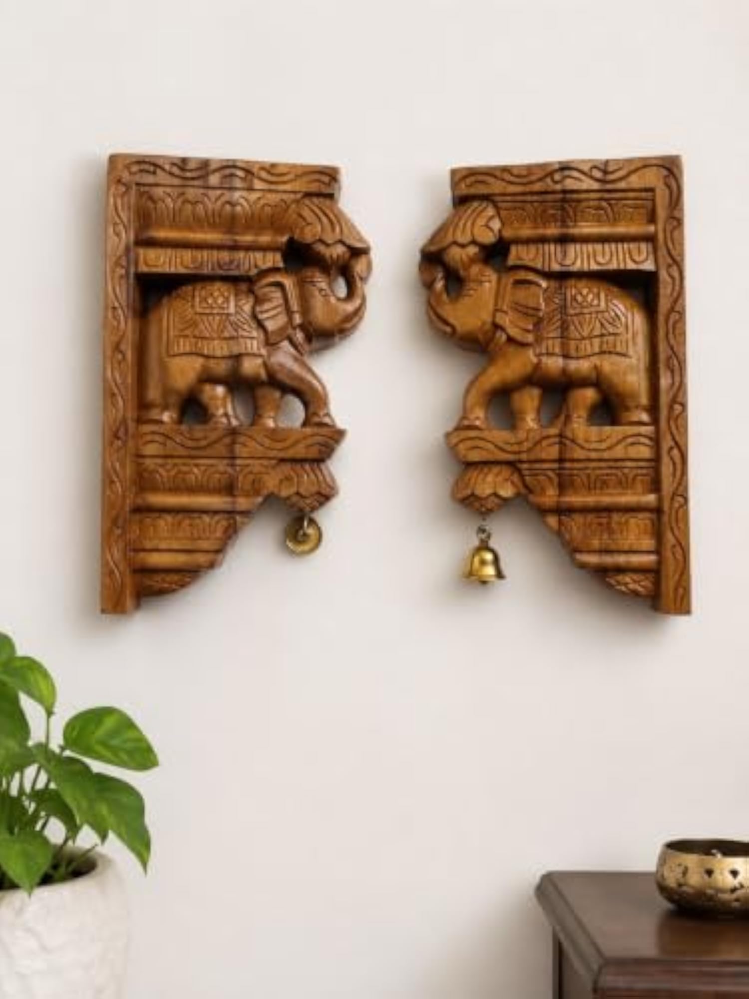 Traditional Wooden Elephant Wall Decor, Handmade Design