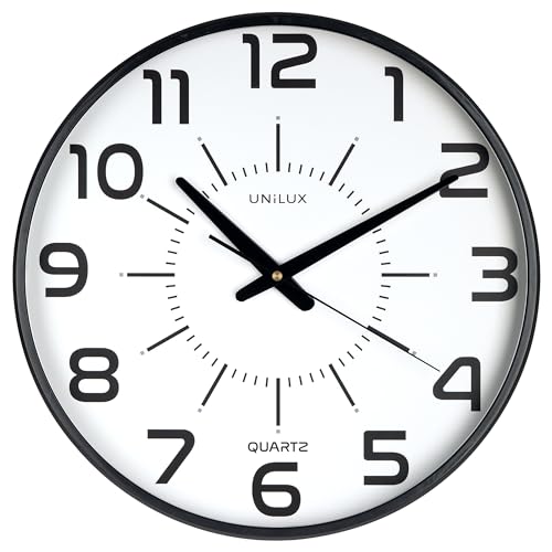 Unilux Reloj de Pared silencioso con Esfera Grande Maxi Pop, 38 cm, Color Negr