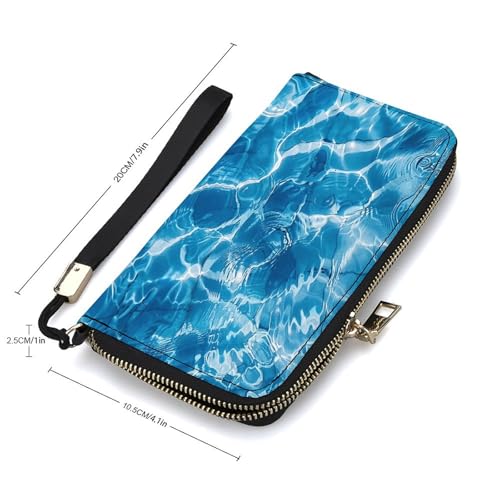 Blue Water Ripples Wristlet Long Wallet Womens Purse Zip Clutch Large Capacity Leather Purse Credit Coin Purse2