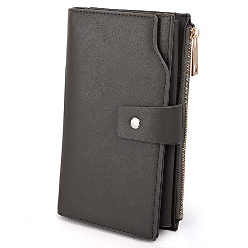 Image of UTO Wallet Women Vegan Leather Wristlet Snap Long Purse Credit Card Holder Elegant Clutch