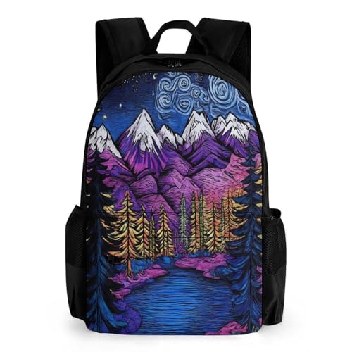 Backpack with Zippered Side Pockets, Unisex Trippy Starry Sky Night Art Breathable Backpack for Hiking, Gym, Fashion Adjustable Shoulder Bag