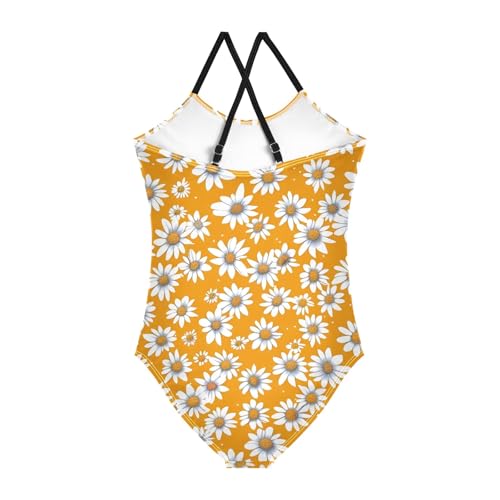 Girls Swimsuit Little Daisies on Yellow Background One Piece Swimwear2