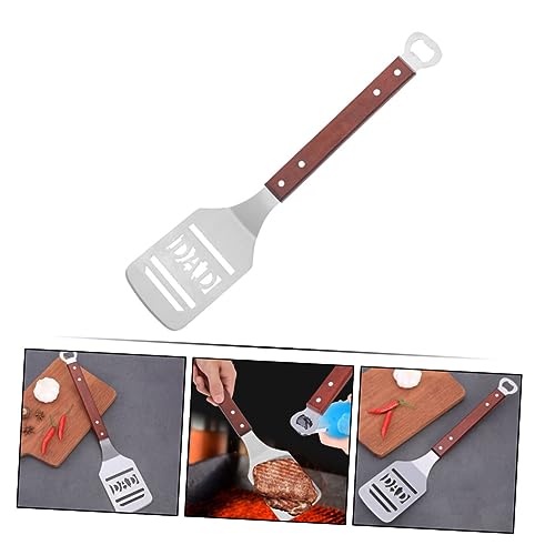 Amosfun Lebensmittel-Grill-Werkzeuge Mehrzweck-Kochspatel Tragbare Kochschaufel Edelstahl-Steakspatel Küchenwerkzeug Metall-Grillwerkzeug Bratspatel Ausgehöhltes Holz Kleine – Bild 3