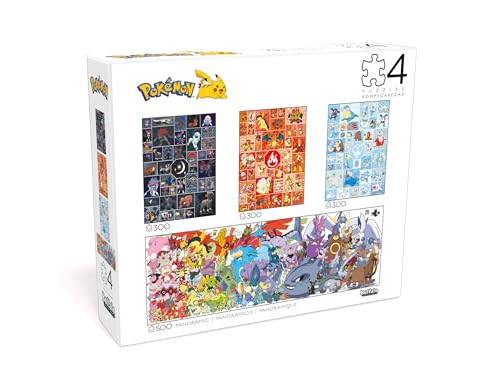 Buffalo Games Pokémon Johto Region 4 in 1 Jigsaw Puzzles - 3 x 300 Pcs & 1 x 500 Pcs, Multicolor - Full-Color Poster - Vibrant Artwork - Ages 14+ by Buffalo Games - Used condition - US$14.77