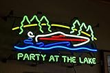 Queen Sense 24'x18' Party at The Lake Boat Neon Sign (VariousSizes) Beer Bar Pub Man Cave Business Glass Lamp Light DC410