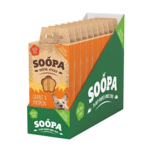 10 Pack Soopa Carrot & Pumpkin Dog Dental Sticks, orange, 100 g (Pack of 10)