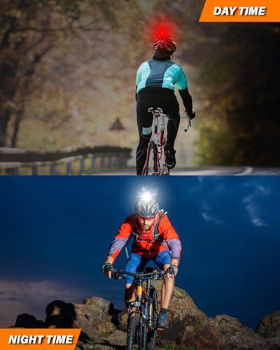 Wind&Moon Integriertes Fahrradhelm Licht Vorne und Hinten, Unabhängiger Schalter für Vorder- und Rücklicht, 5 Blinklichtmodi IP66 Wasserdicht Warnlicht, Sicherheitswarnleuchten Geeignet für Geschenke
