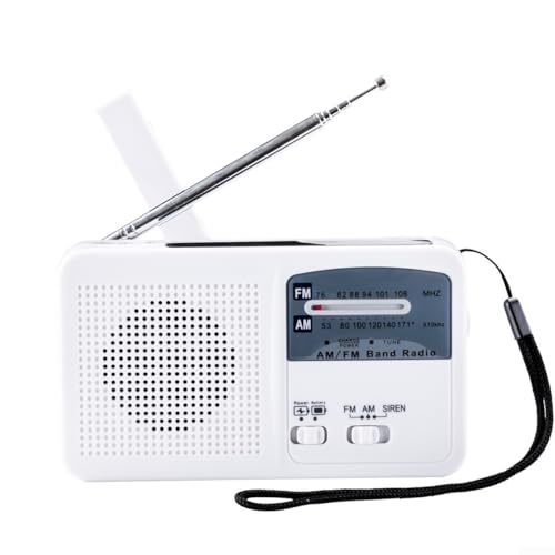 Piccole radio portatili AM FM a manovella, con caricatore solare e torcia, radio multifunzione, caricatore per cellulare (bianco)