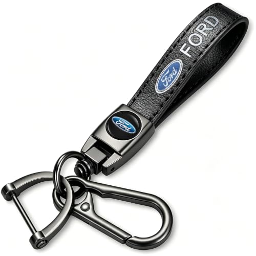 Image of YUIQIEUY Genuine Leather Car Keychain Key Chains Ring Accessories for Man and Woman Family Present Black