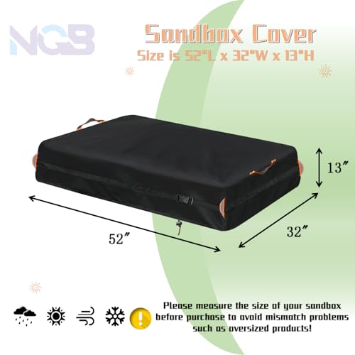 Image of Kids Sandbox Cover for Naturally Playful Sandbox II,Made of 600D Waterproof Oxford Cloth, Reflective Carry Handle with Two Warning Signs and 4.6 Meters Long Mesh Grommets.(51 inch L x 32 inch W x 13 inch H)