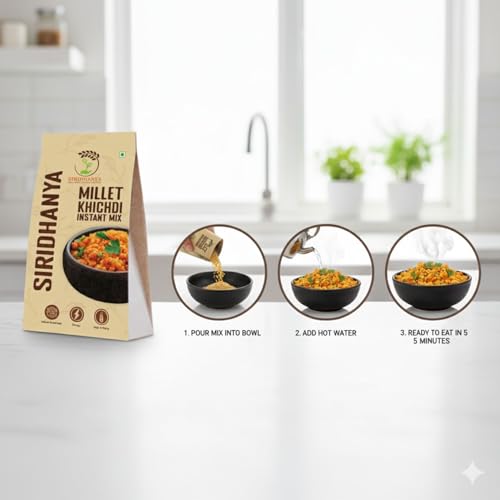 Image of SIRIDHANYA Millet Khichdi Instant Mix | Ready to Cook Millet Breakfast | High Fibre Savoury Mix | Tasty Homemade Style Khichdi in Minutes | Ideal for Busy Mornings & Light Meals (450g pack of 1)